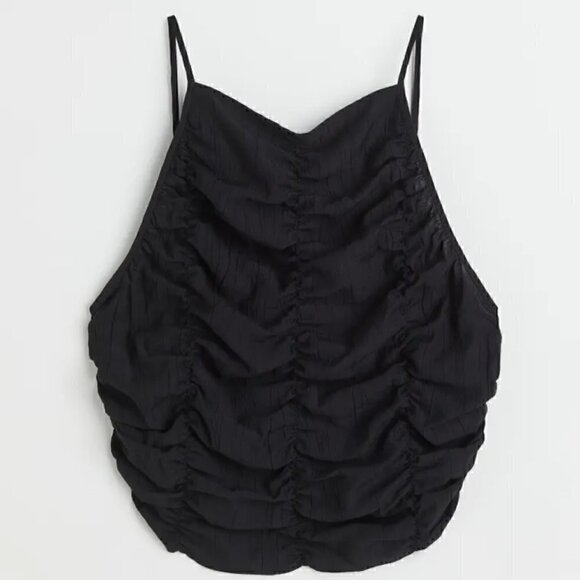 NWOT H&M GATHERED TOP IN XS BLACK - Picture 2 of 6